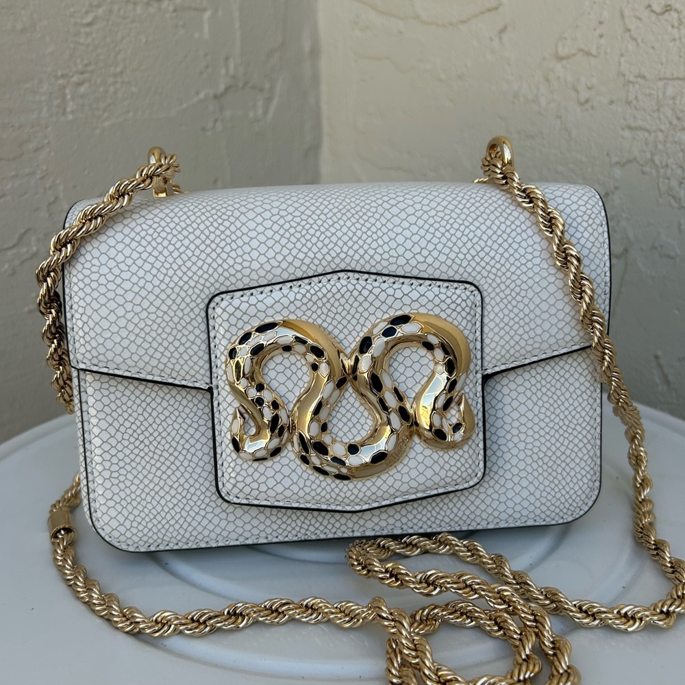 Mimco Sin Shoulder Crossbody Bag in white snake-effect leather